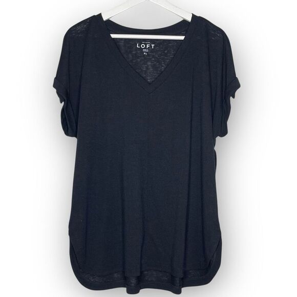 Ann Taylor LOFT Loft Black V Neck Short Sleeve Tshirt Top Women’s Size XL - Picture 1 of 9